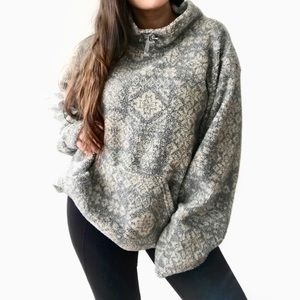 Gap Gray & Cream Teddy Sherpa Funnel Neck Sweater